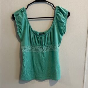 Express Teal Lace Accent Blouse